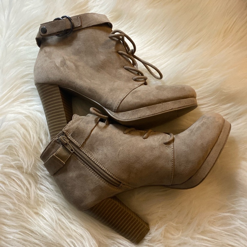 Anna Tan Ankle Booties with Suede Finish